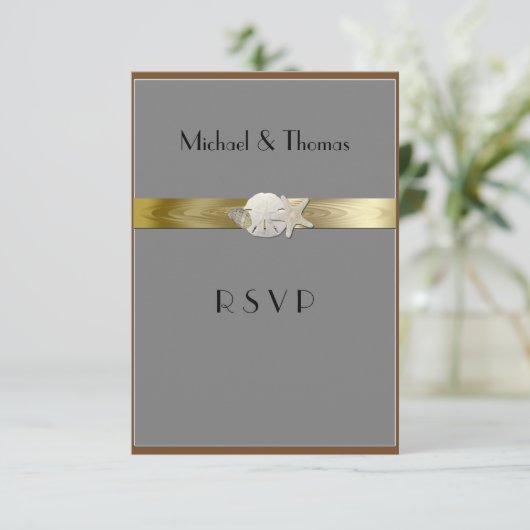 Elegante RSVP-kaarten Starfish Sanddollar RSVP Kaartje (Staand voorkant)