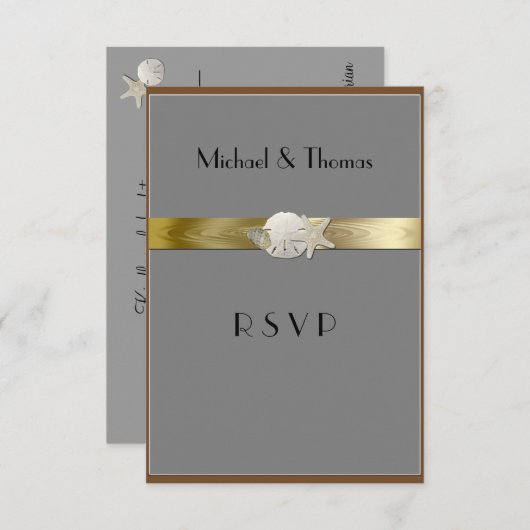 Elegante RSVP-kaarten Starfish Sanddollar RSVP Kaartje (Voorkant / Achterkant)