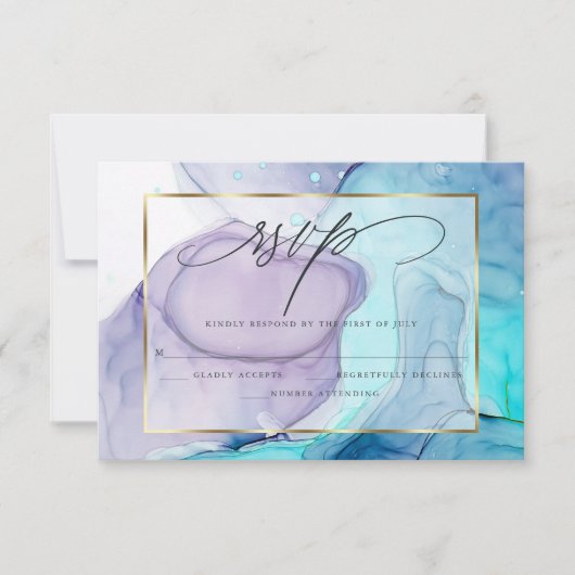 Elegante RSVP Marmeren Inkt  Levendig Aqua Paars (Voorkant)