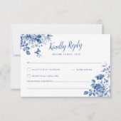 Elegante RSVP met blauwe bloemen en kalligrafisch  (Voorkant)