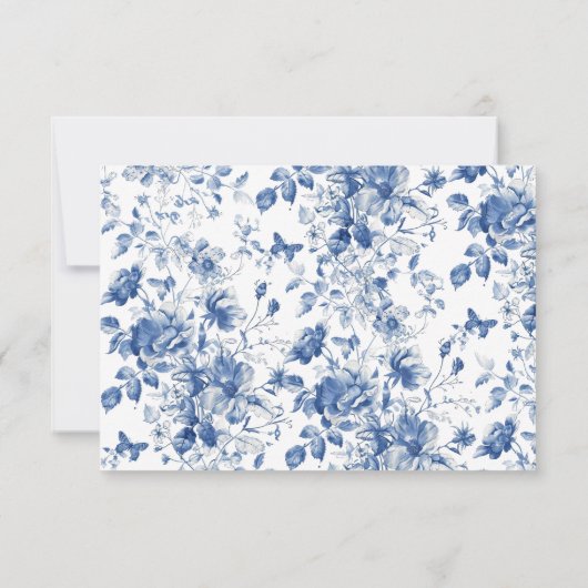 Elegante RSVP met blauwe bloemen en kalligrafisch  (Achterkant)