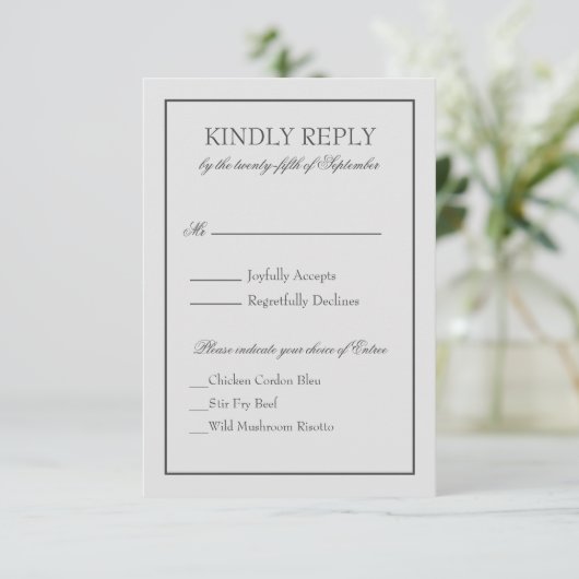 Elegante RSVP met twee randen en scripttekst (Staand voorkant)