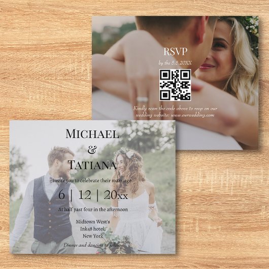 Elegante RSVP QR Code 2 foto's Bruiloft uitnodigin