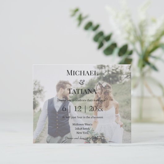 Elegante RSVP QR Code 2 foto's Bruiloft uitnodigin (Staand voorkant)