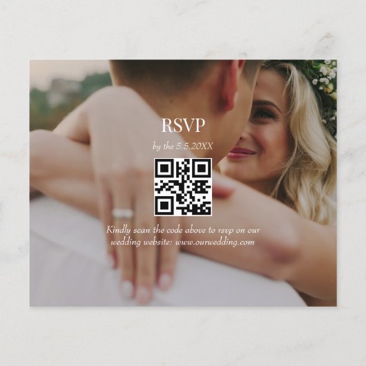 Elegante RSVP QR Code 2 foto's Bruiloft uitnodigin (Achterkant)