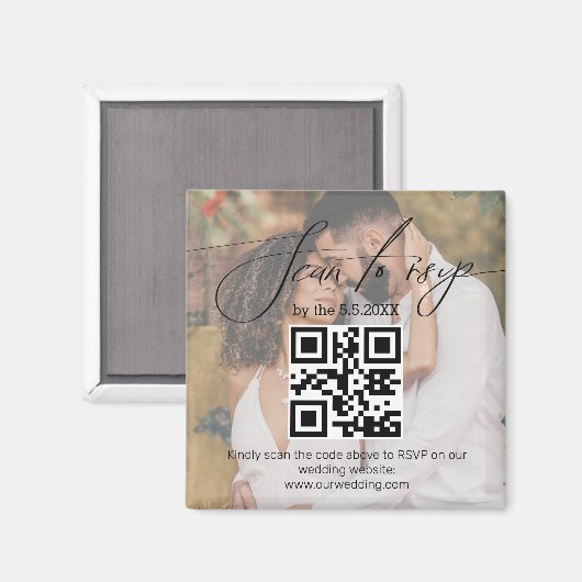 Elegante RSVP QR Code bruiloft vervaagde foto Magneet (Voorkant / Achterkant)