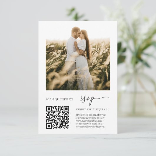 Elegante RSVP QR-code met fotobruiloft (Staand voorkant)