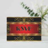 Elegante RSVP Red Black Gold Art Deco (Staand voorkant)
