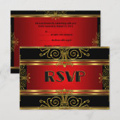 Elegante RSVP Red Black Gold Art Deco Kaartje (Voorkant / Achterkant)