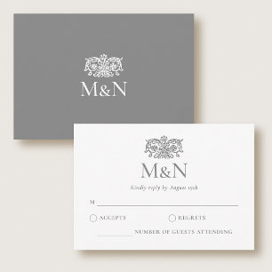 Elegante RSVP Trouw Monogram Grijs Enveloppe Kaartje