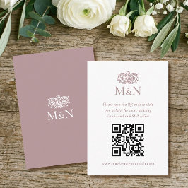 Elegante RSVP Trouw Monogram QR Code Stof Roze Informatiekaartje