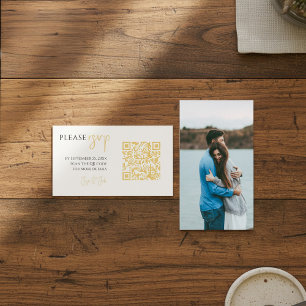 Elegante RSVP volledige omslagfoto en gouden QR-co Informatiekaartje