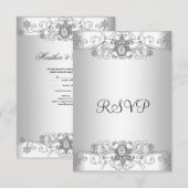 Elegante RSVP Zilver Wit Diamant Kaartje (Voorkant / Achterkant)