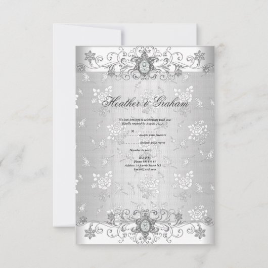 Elegante RSVP Zilver Wit Diamant Kant (Achterkant)