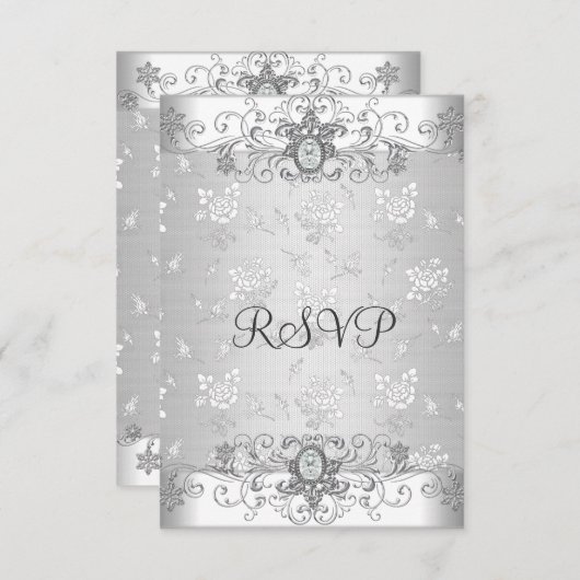 Elegante RSVP Zilver Wit Diamant Kant (Voorkant / Achterkant)