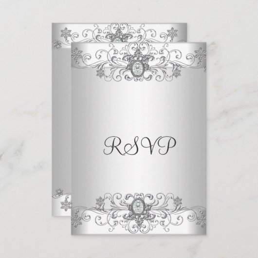 Elegante RSVP zilveren witte diamant (Voorkant / Achterkant)