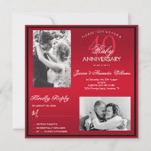 Elegante Ruby 40th Wedding Jubileum Dubbele Foto Kaart (Voorkant)