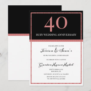 Elegante Ruby & Black 40ste bruiloft Jubileum Kaart