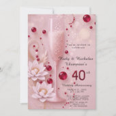 Elegante Ruby & Champagne Glas 40e huwelijksverjaa Kaart (Voorkant)