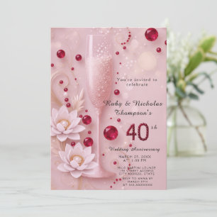 Elegante Ruby & Champagne Glas 40e huwelijksverjaa Kaart
