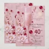 Elegante Ruby & Champagne Glas 40e huwelijksverjaa Kaart (Voorkant / Achterkant)