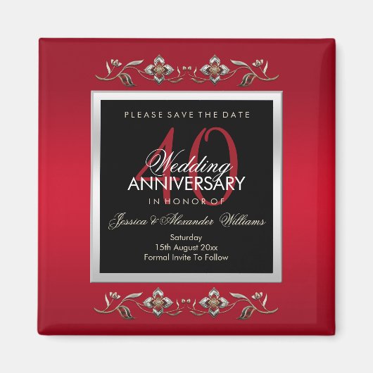Elegante Ruby Edelstenen Save The Date Magneet (Voorkant)