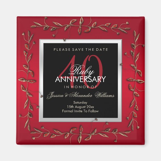 Elegante Ruby Edelstenen Save The Date Magneet (Voorkant)