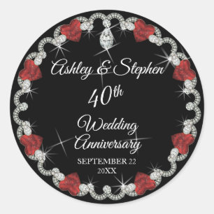 Elegante Ruby en Diamonds 40e Jubileum Ronde Sticker