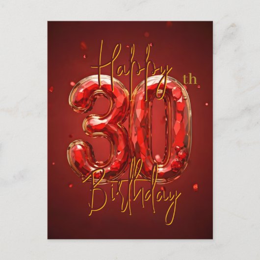 Elegante Ruby en Goud 30ste Verjaardag Briefkaart (Voorkant)