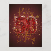 Elegante Ruby en Goud 50ste Verjaardag Briefkaart (Voorkant)