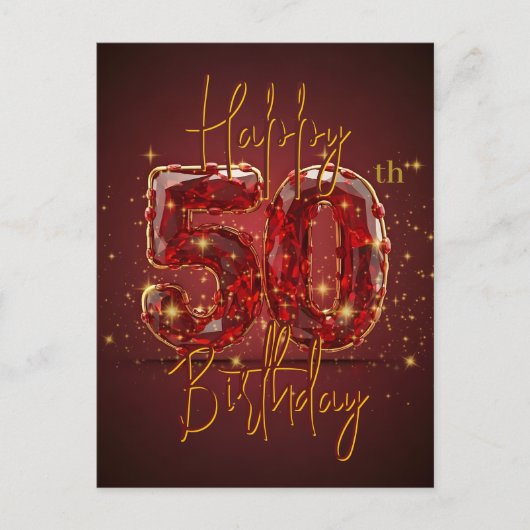 Elegante Ruby en Goud 50ste Verjaardag Briefkaart (Voorkant)