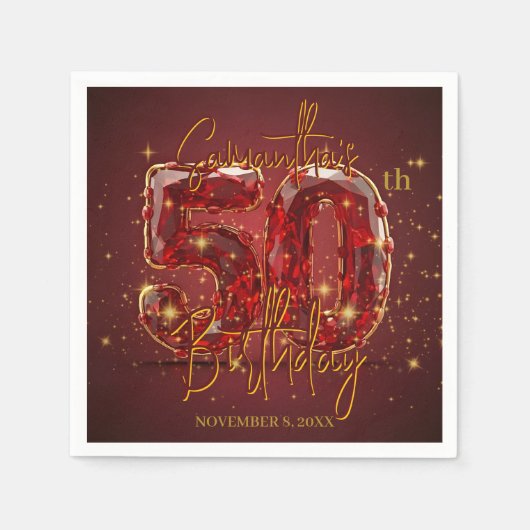Elegante Ruby en Goud 50ste Verjaardag Servet (Voorkant)
