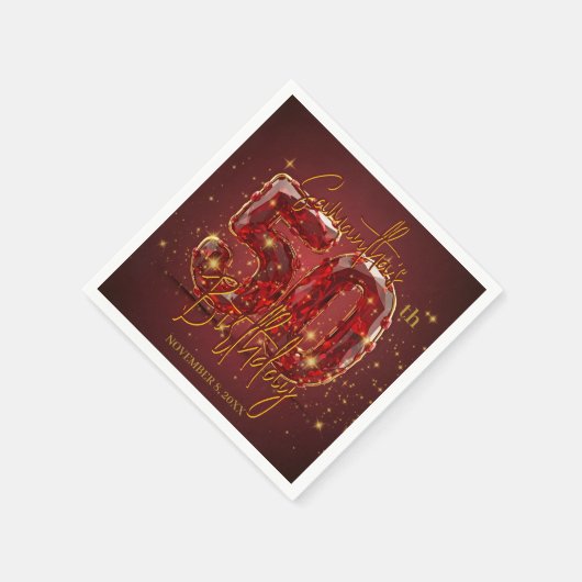 Elegante Ruby en Goud 50ste Verjaardag Servet (Hoek)