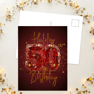 Elegante Ruby en Gouden 50ste Verjaardagsviering Briefkaart