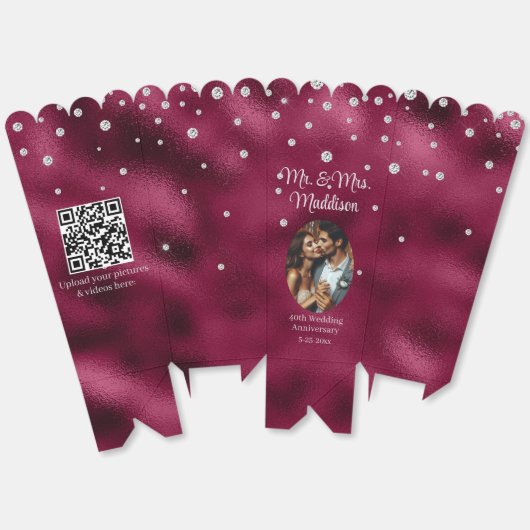 Elegante Ruby Folie & 40e Jubileum Popcorn Bedankdoosjes (Ongevouwen)