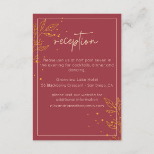 Elegante Ruby Gold Leaf bruiloft receptie Informatiekaartje