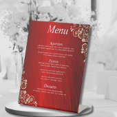 Elegante Ruby Red 3-gangen bruiloft dinermenu Reclamebord Met Voetstuk