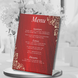 Elegante Ruby Red 3-gangen bruiloft dinermenu Reclamebord Met Voetstuk