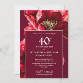 Elegante Ruby Red Floral 40e Jubileum Foto Kaart (Voorkant)