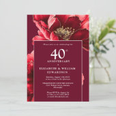 Elegante Ruby Red Floral 40e Jubileum Foto Kaart (Staand voorkant)