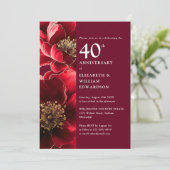 Elegante Ruby Red Floral 40e Jubileum Foto Kaart (Staand voorkant)