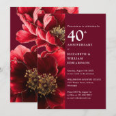 Elegante Ruby Red Modern Floral 40e Jubileum Kaart (Voorkant / Achterkant)