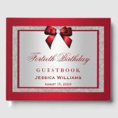 Elegante Ruby Red & Silver Glitter 40e verjaardag Gastenboek (Voorkant)