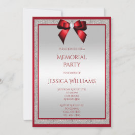 Elegante Ruby Red Silver Glitter Memorial Party Kaart