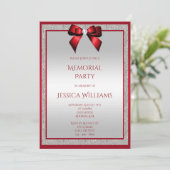 Elegante Ruby Red Silver Glitter Memorial Party Kaart (Staand voorkant)