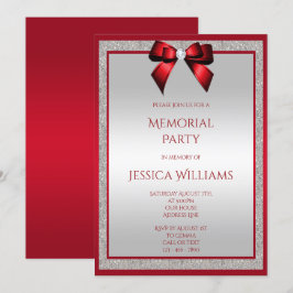 Elegante Ruby Red Silver Glitter Memorial Party Kaart