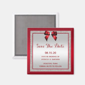 Elegante Ruby Red & Silver Glitter Save The Date Magneet (Voorkant / Achterkant)