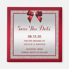 Elegante Ruby Red & Silver Glitter Save The Date Magneet