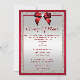 Elegante Ruby Red & Silver Glitter Verandering van Save The Date