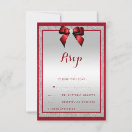 Elegante Ruby Red & Silver Glitter Verjaardag RSVP Kaartje